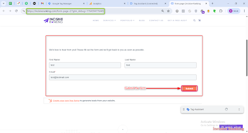 Contact Us Confirmation Screenshot