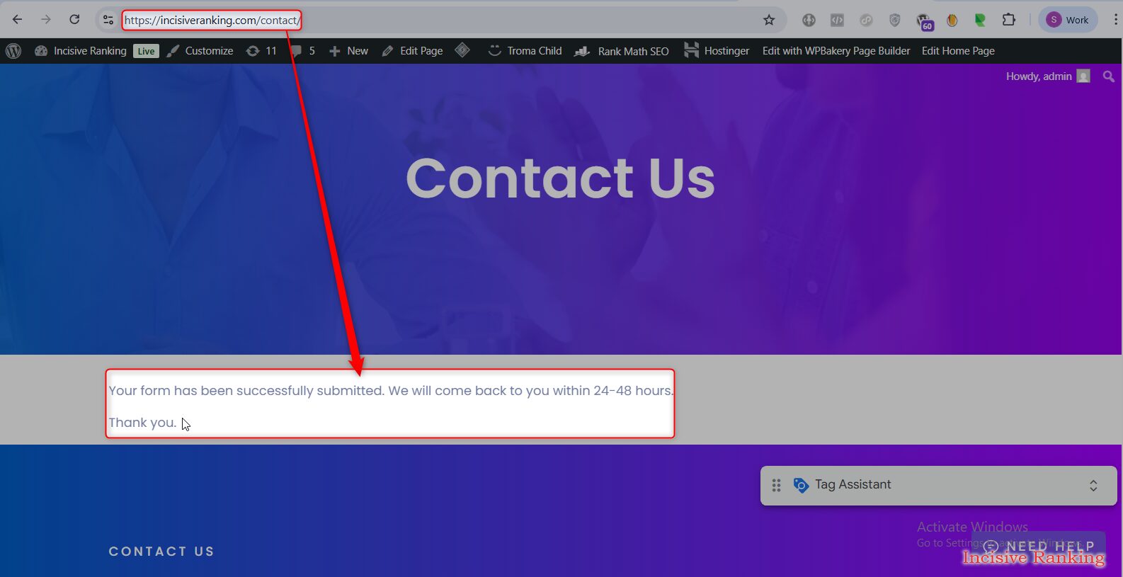 Master Ninja Forms Tracking: How to Track AJAX Submissions in GTM (Step-by-Step Guide) 12 Contact Us Confirmation Screenshot
