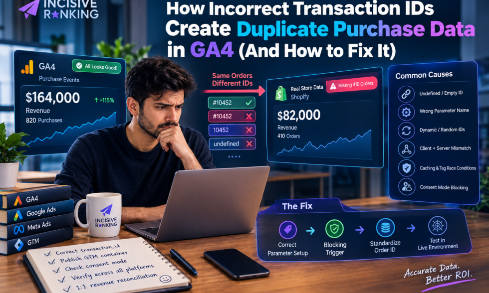 How Incorrect Transaction IDs Create Duplicate Purchase Data in GA4 (And How to Fix It) 1 | Incisive Ranking